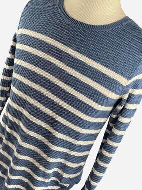 Womens GAP Blue White Striped 100% Cotton Nautical Crew Neck Sweater (Medium)